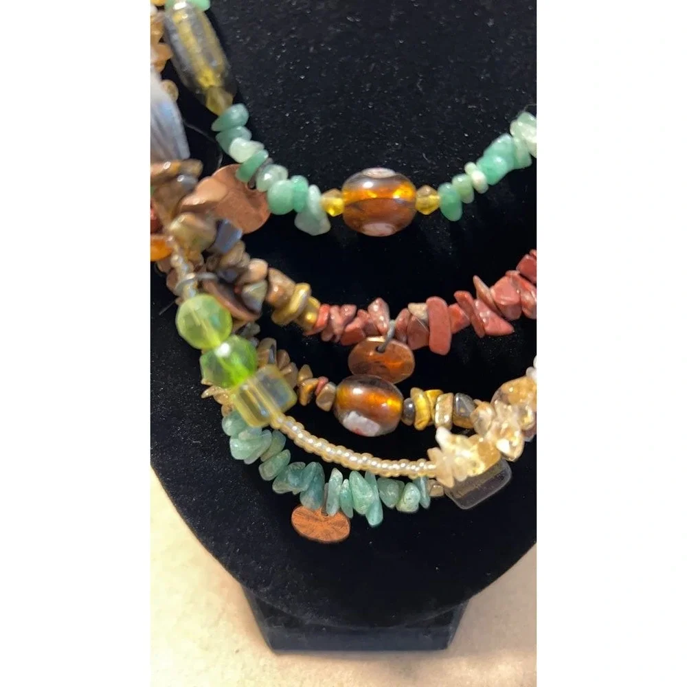 Vintage Multi-Strand Beaded Necklace with Mixed Gemstones